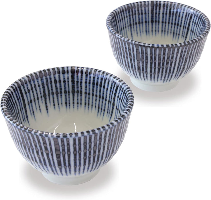 Mino Ware Yunomi Tea Cup Set, Sendsn-Tokusa, Japanese Traditional Design, Green Tea Cup, 3.7" 4.7 floz, Set of 2