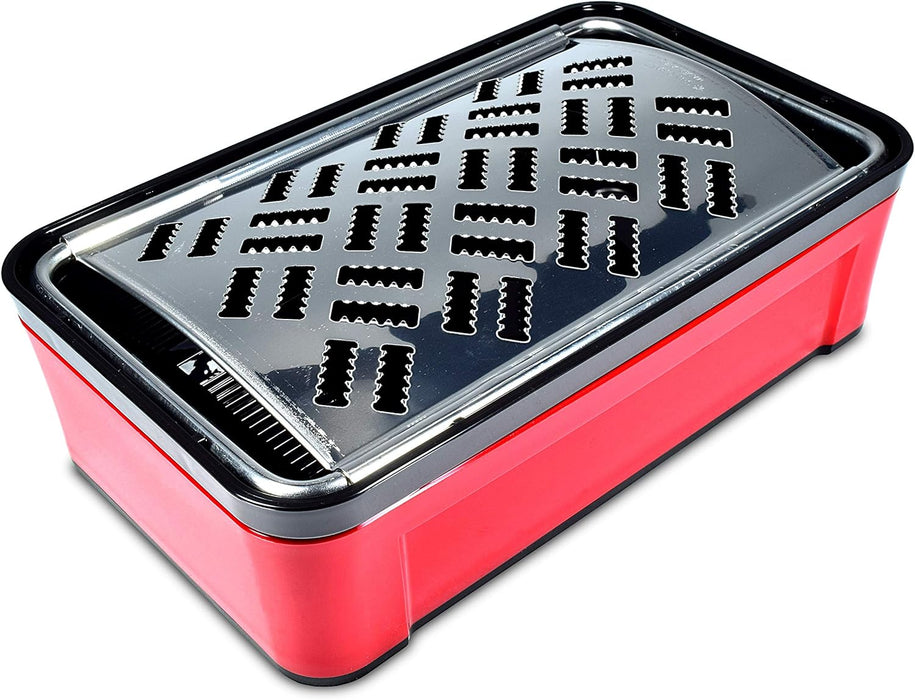 Seki Japan Box Cheese Grater with Container, 18/8 Stainless Steel Blade for Cheese, Vegetables, and Bread, Black&Red
