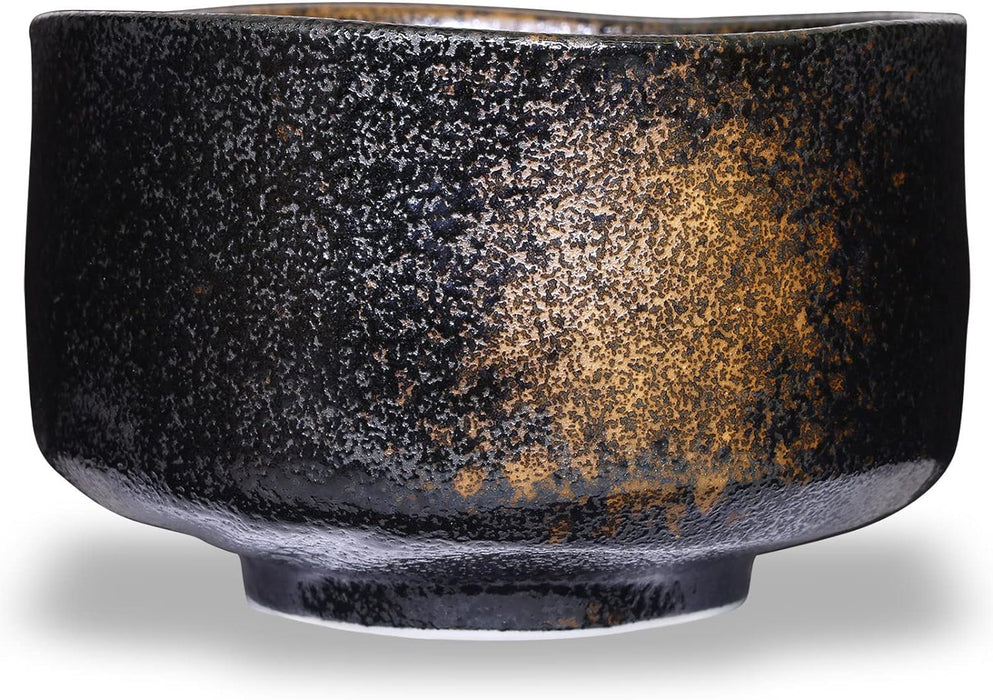 Mino Ware Japanese Matcha Bowl Kuro Sakin Gesho Black 13.6 fl oz - Matcha Tea Cup Ceremony, Authentic Pottery, Japanese Ceramic Bowl