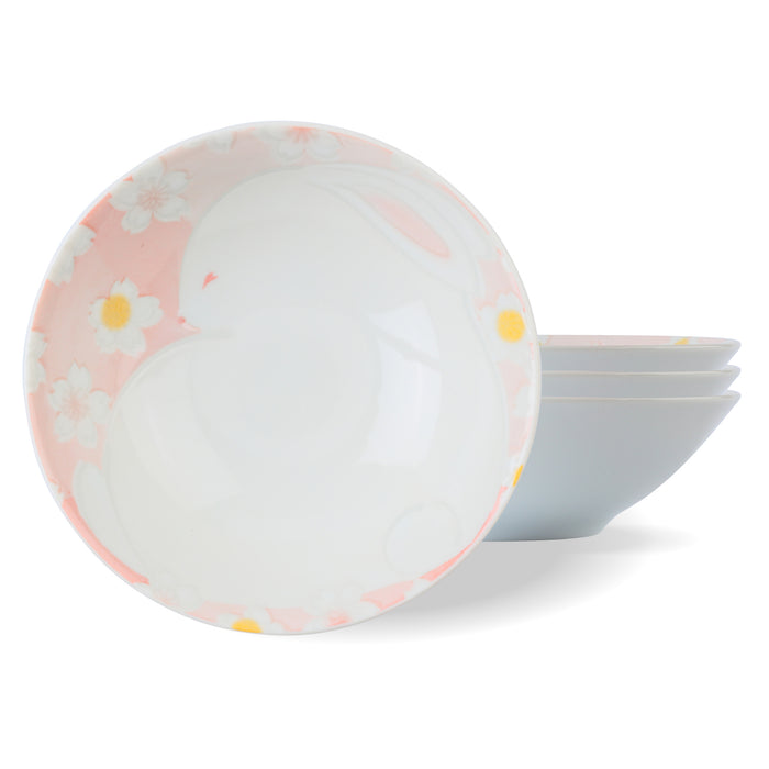 Hana Usagi Pink Small Ice Cream Bowls Set of 4-5 fl oz, 6 inch, Japanese Ceramic Dessert and Snack Bowl
