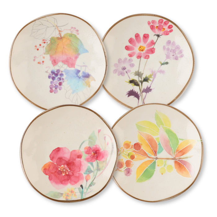 Mino Ware Hana Kaori 4 Types of Flowers, Small Plates Set of 4-4 inch 4c-set