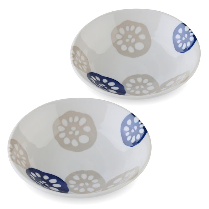 Mino Ware Renkon Lightweight Shallow Bowls Set, Set of 2, Salad Bowls, Fruits Bowls, Blue - 9 inch