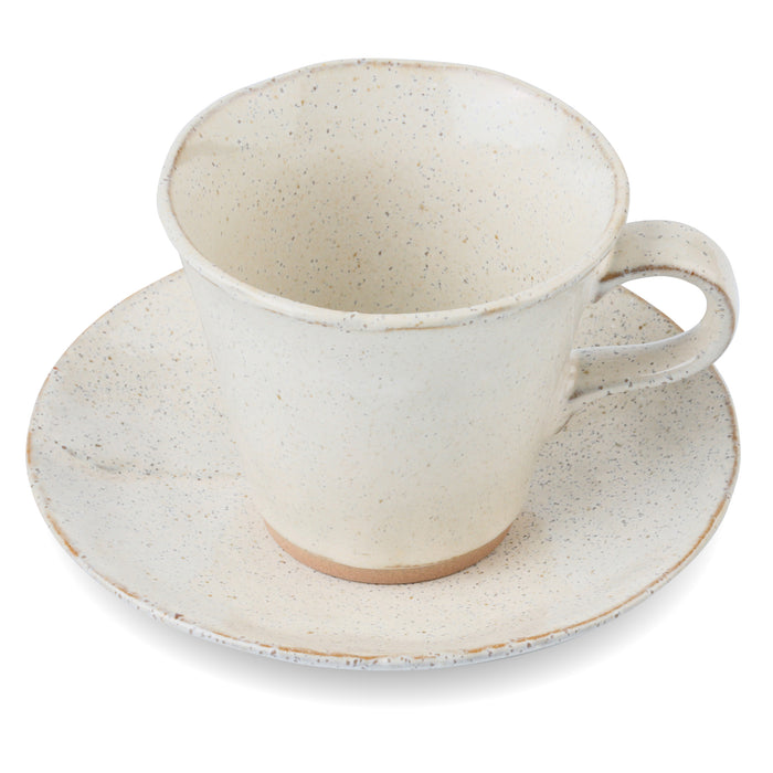 Mino Ware Kayame Cup & Saucer, Shiro Hanten - 5.1 fl oz, White