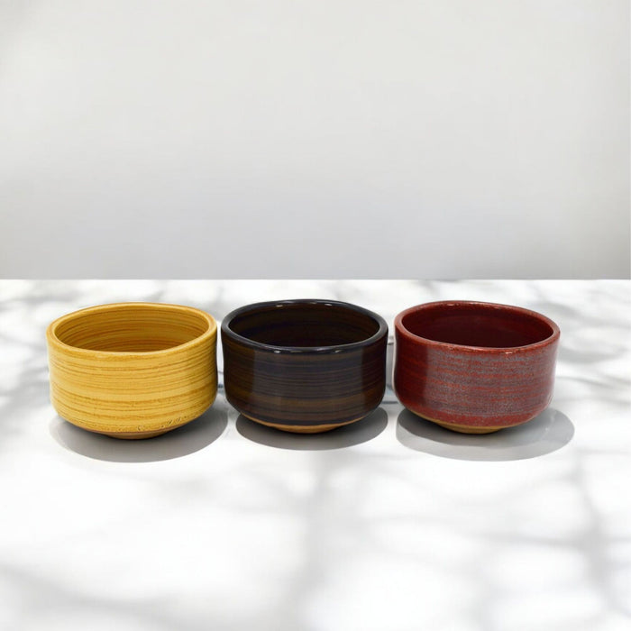 Ceramic Matcha Bowl 400ml 13.6 oz, Brush Stroke Pattern, Yellow