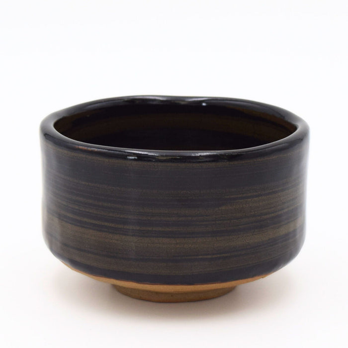 Ceramic Matcha Bowl 400ml 13.6 oz, Brush Stroke Pattern, Black