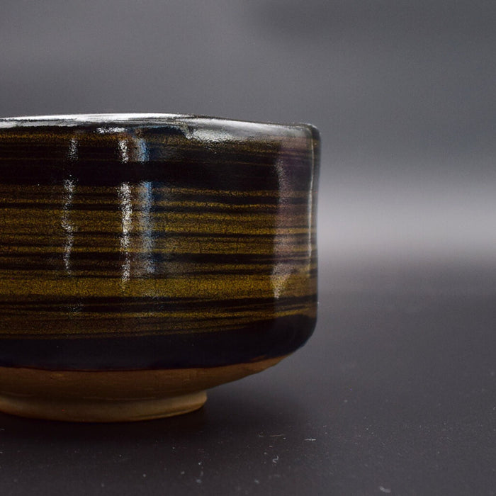 Ceramic Matcha Bowl 400ml 13.6 oz, Brush Stroke Pattern, Black