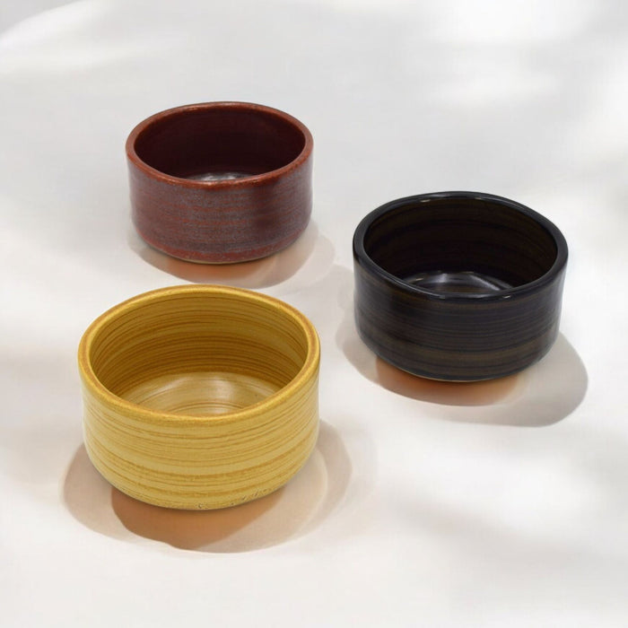 Ceramic Matcha Bowl 400ml 13.6 oz, Brush Stroke Pattern, Black