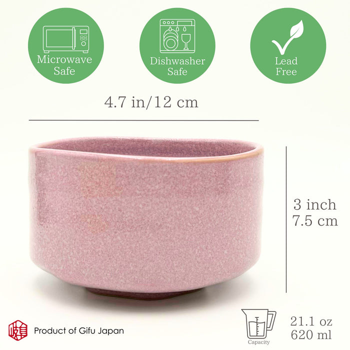 Ceramic Matcha Bowl – Handmade Chawan Matcha Bowl, Japanese Bowl, Pink, 21.1 oz, 620ml