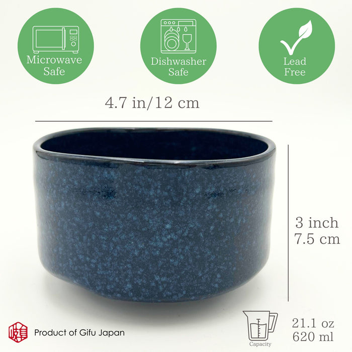 Ceramic Matcha Bowl – Handmade Chawan Matcha Bowl, Japanese Bowl, Navy, 21.1 oz, 620ml