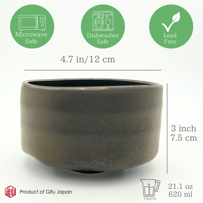 Ceramic Matcha Bowl – Handmade Chawan Matcha Bowl, Japanese Bowl, Smoky Bronze, 21.1 oz, 620ml