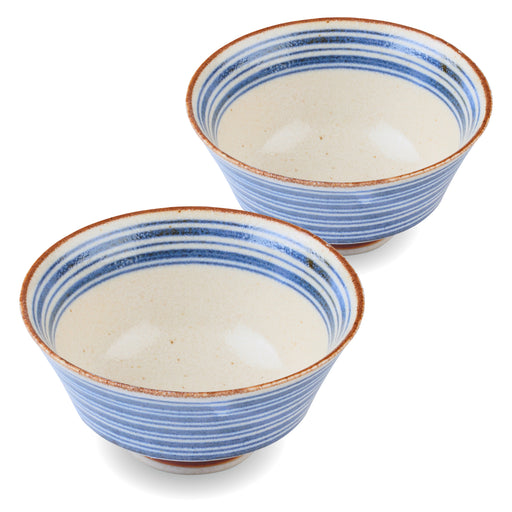 Mino Ware Japanese Rice Bowl, Rice Ramen Noodle Soup Sarada Pasta, PAIKAJI Warp Chawan, 5.0 inch, Wave Set of 2