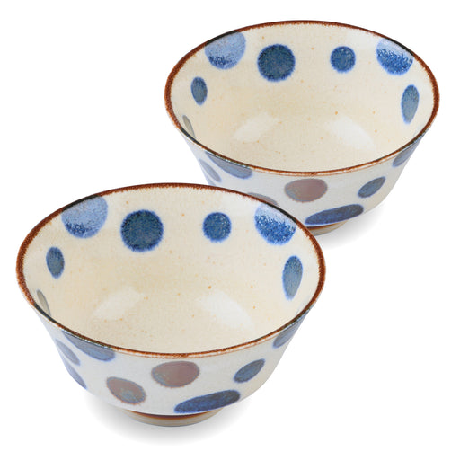 Mino Ware Japanese Rice Bowl, Rice Ramen Noodle Soup Sarada Pasta, PAIKAJI Warp Chawan, 5.0 inch, Star Set of 2