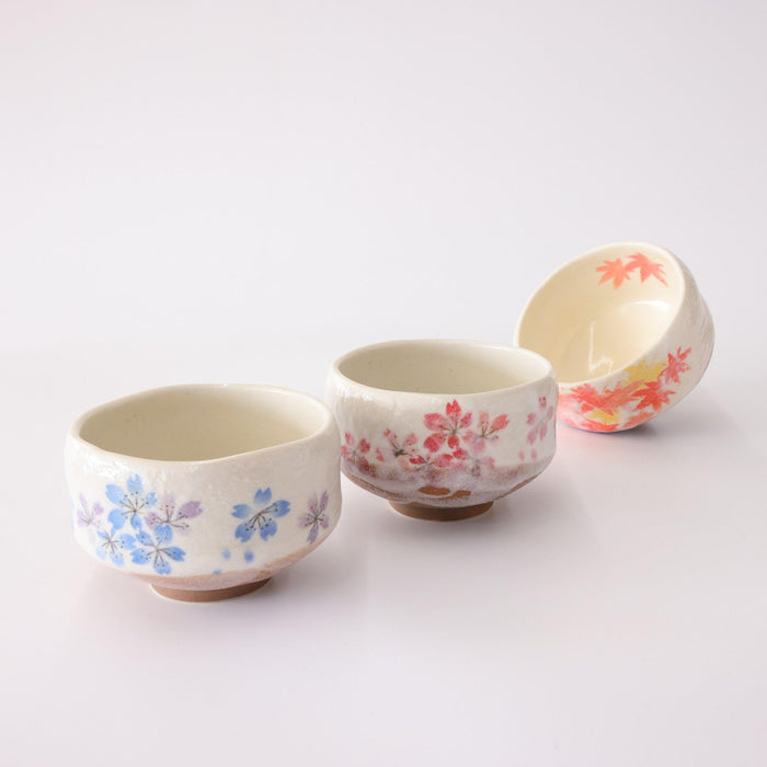 Mino Ware Mini Matcha Bowl, 3.7 inch, Heian-Sakura Blue, Japanese Pottery, Small Tea Bowl, 5.4 floz