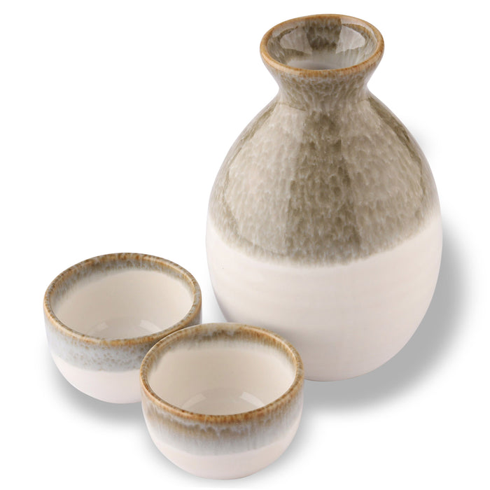 Mino Ware Hai Bokashi Sake Set One Sake Bottle & Two Sake Cups - 10 fl oz, 8 inch