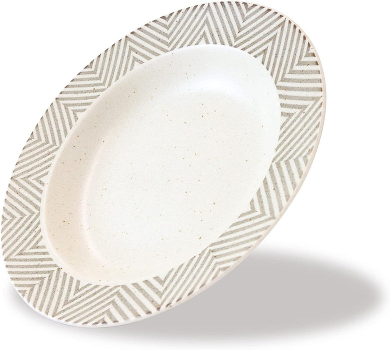 Mino Ware Dinner Plate, Herrin-Bone, Brown, Rim, 9.4 inch, Salad/Pasta Bowl, Japanese Ceramic Pasta Plate, Microwave/Dishwasher Safe