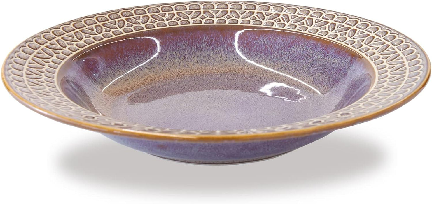 MIno Ware Pasta Bowl, Lace Rim 9.2" Pasta/Salad Bowl, Brown, Japanese Ceramic Bowl, Microwave/Dishwasher Safe