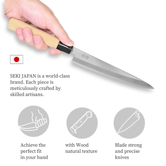 Seki Sanbonsugi Forged Japanese Sushi Sashimi Knife 8.2 inch (210mm) - Japanese Stainless Steel Kitchen Knives, Wooden Handle, Made in Seki Japan