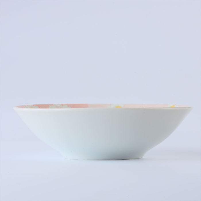 Hana Usagi Pink Ceramic Salad Low Bowls Set of 4-7 fl oz, 7 inch, Fruit and Dessert Bowl, Rabbit Pattern