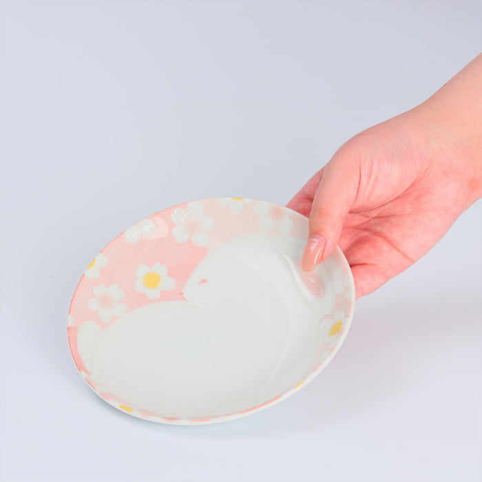 Hana Usagi Pink Ceramic Dessert Plates Set of 4-6 inch, Appetizer and Cake Plate, Made in Mino Ware Japan