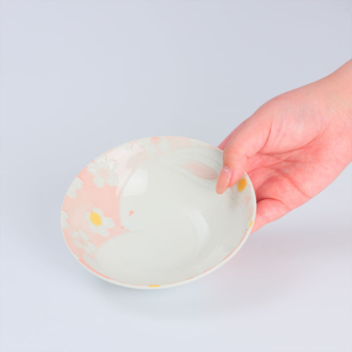 Hana Usagi Pink Small Ice Cream Bowls Set of 4-5 fl oz, 6 inch, Japanese Ceramic Dessert and Snack Bowl