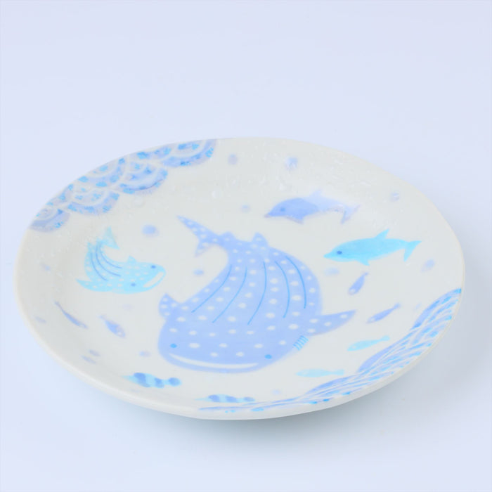 Namima Jinbei Ceramic Dessert Plates Set of 4, Whale Shark Pattern - 6 inch, Appetizer and Cake Plate