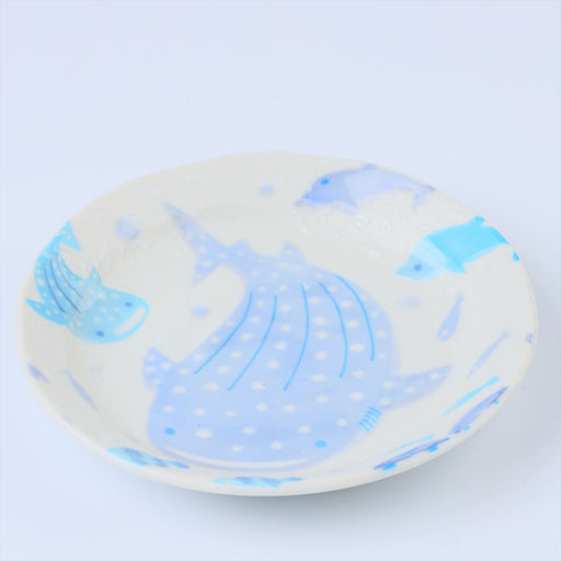 Namima Jinbei Small Appetizer Plates Set of 4, Whale Shark Pattern - 5 inch, Ceramic Dessert and Cake Plate