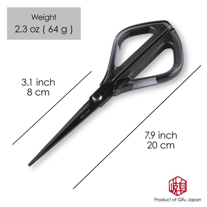 Seki Japan Stainless Steel Scissors, Hand Shears, Cardboard Opener, Fluorine coating, 7.9" Black