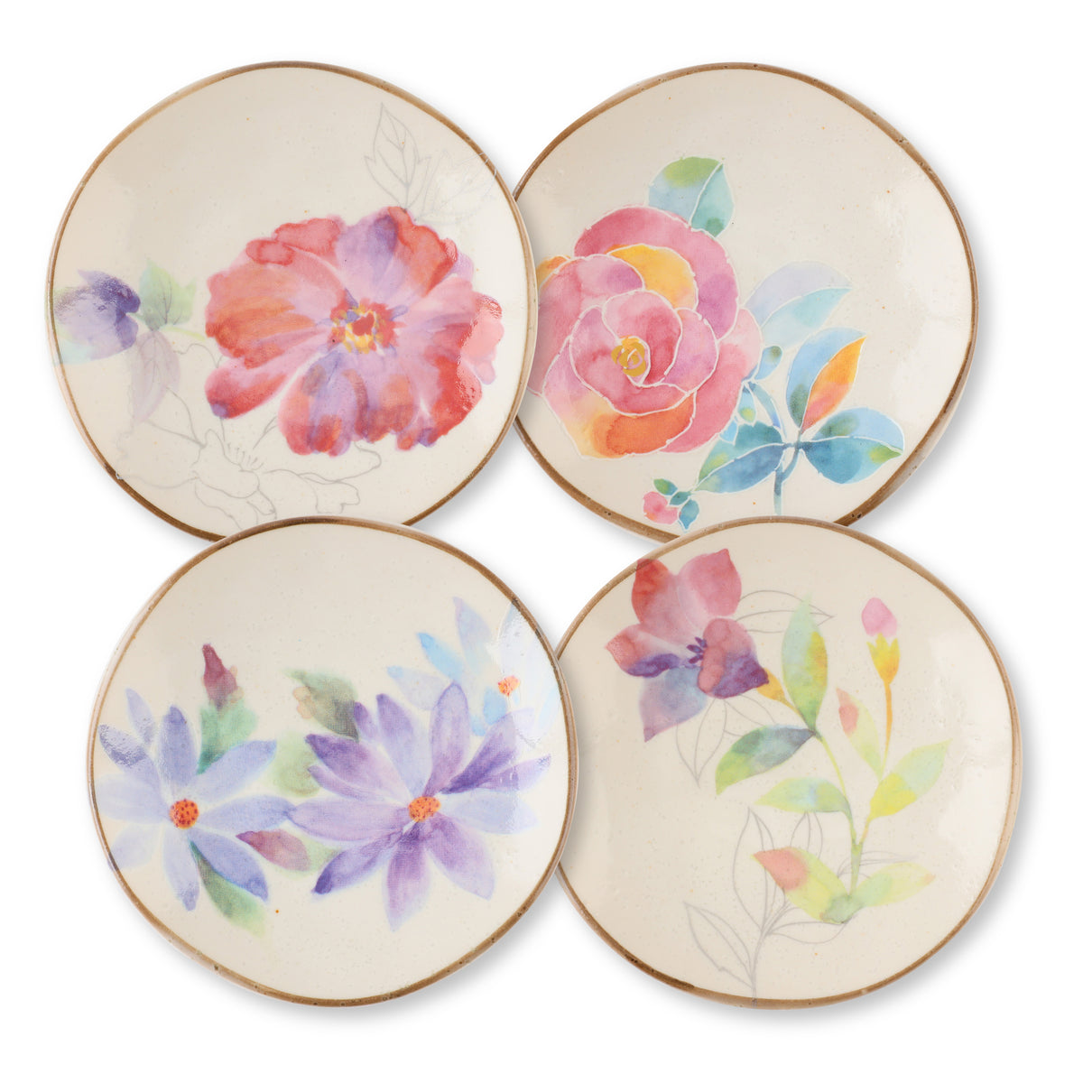 Mino Ware Hana Kaori 4 Types of Flowers, Small Plates Set of
