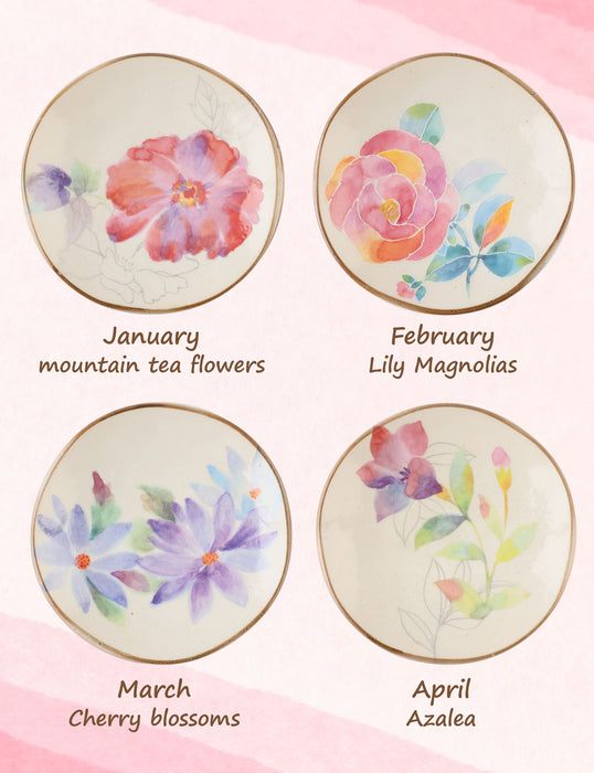 Mino Ware Hana Kaori 4 Types of Flowers, Small Plates Set of 4-4 inch 4a-set