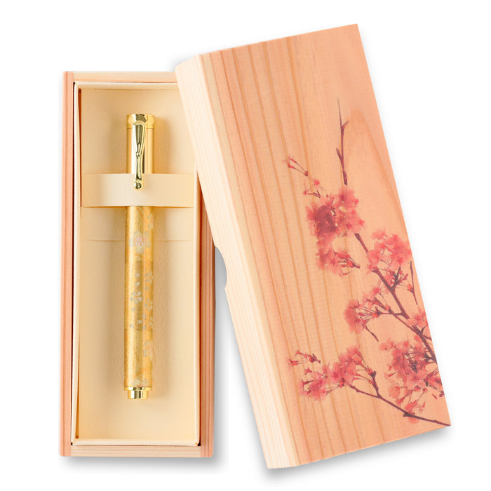 Yuzen Mino Washi Cap Type Medium Nib Fountain Pen Gold Leaf Case