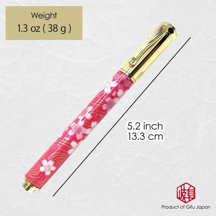 Yuzen Mino Washi Cap Type Medium Nib Fountain Pen Flowing Cherry Blossom Pink