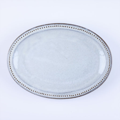 Mino Ware Oval Plates Set of 2, Dot Rim Oval Plate Gray/Bage - 9 inch