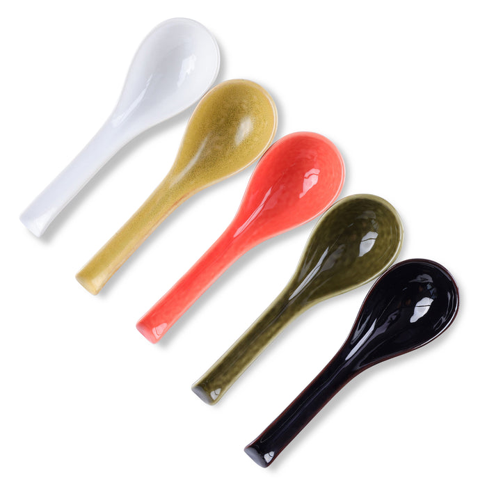 Mino Ware Ramen Spoon with Hook 5 Colors, Set of 5-6 inch