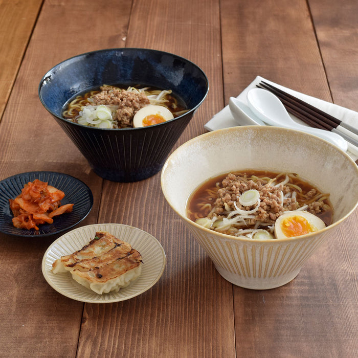 Mino Ware Ramen Noodle Bowl with Soup Spoon, Horitokusa Multi-purpose Curved Bowl Coral - 44 fl oz, 7 inch