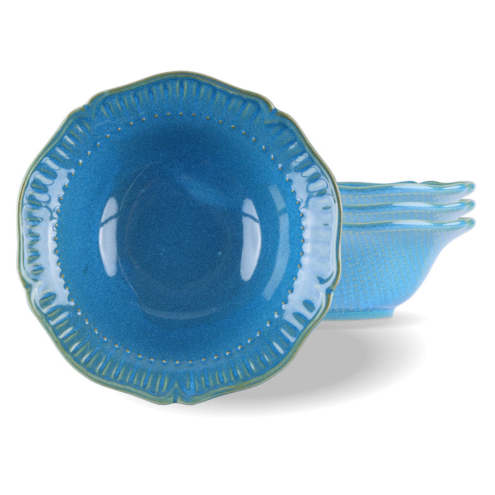 Nunome Rinka Japanese Ceramic Bowls Set of 4, Turquoise - 4 fl oz, 5 inch