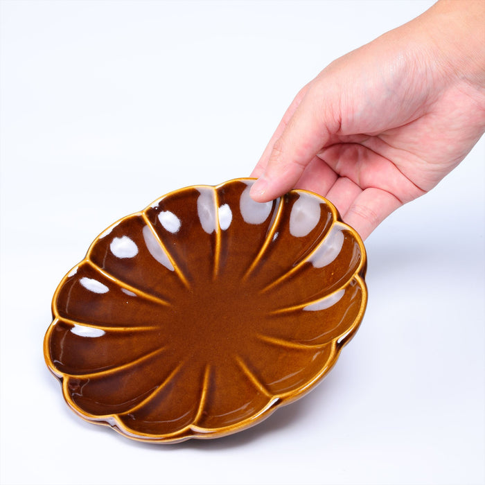 Shinogi Japanese Ceramic Plates Set of 4, Yellowish Brown - 7 inch