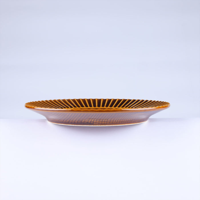 Kachosen Japanese Ceramic Plates Set of 4, Yellowish Brown - 7 inch