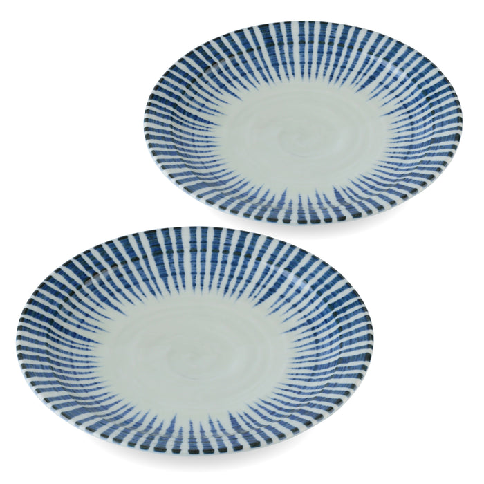 Mino Ware Sendan Tokusa Japanese Pattern Rim Plates Set of 2-9 inch
