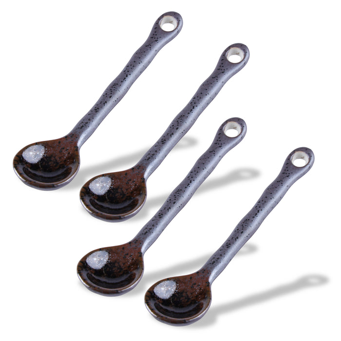 Mino Ware Ceramic Spoons Set of 4, Kurofuki Coffee Spoons Brack - 1 inch