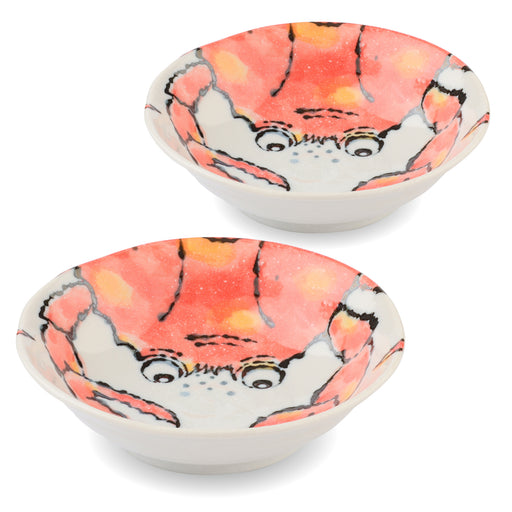 Etegami Japanese Ceramic Salad Bowls, Crab - 10 fl oz, 7 inch, Japanese Ceramic Soup and Cereal Donburi Bowl
