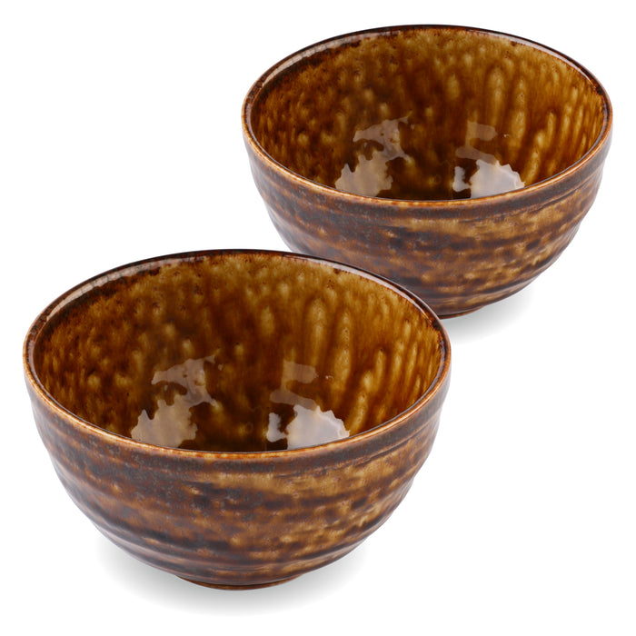 Iroyu Irabo Japanese Ceramic Cereal Bowls Set of 2 - Brown, 14 fl oz, 5 inch, Smoothie and Acai Bowl