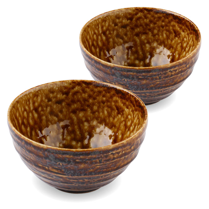 Iroyu Irabo Japanese Ceramic Salada Bowls Set of 2 - Brown, 20 fl oz, 7 inch, Cereal and Soup Bowl
