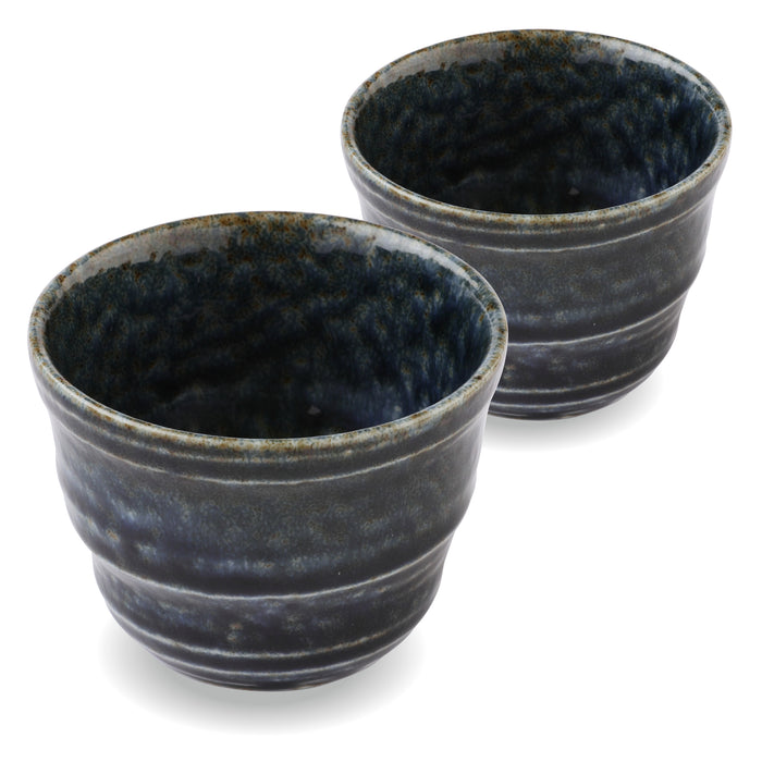 Iroyu Irabo All-purpose Japanese Ceramic Bowls Set of 2 - Blue, 6 fl oz, 3 inch, for Appetizer, Noodle, Soup