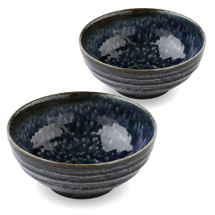 Iroyu Irabo Japanese Ceramic Cold Ramen Bowls Set of 2 - Blue, 24 fl oz, 8 inch, for Zaru Soba, Cold Noodle
