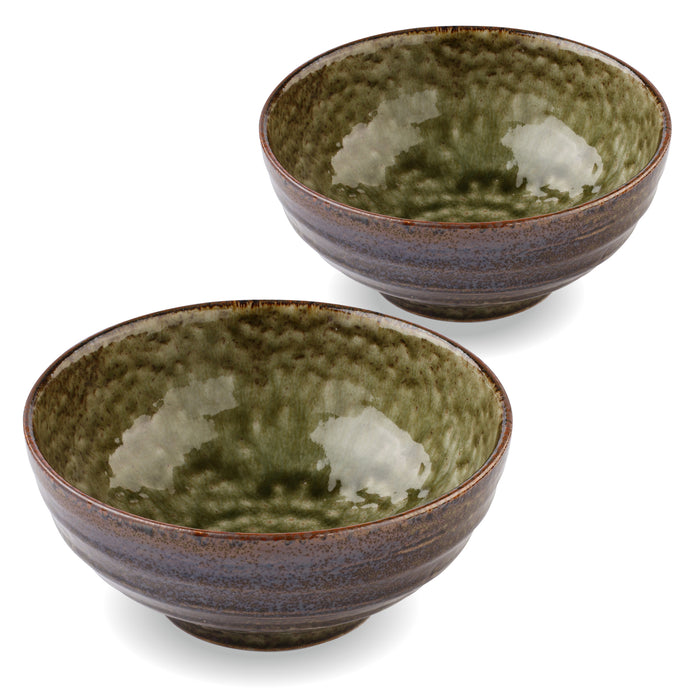 Iroyu Oribe Japanese Ceramic Cold Zaru Soba Bowls Set of 2 - Green, 24 fl oz, 8 inch, for Cold Ramen, Udon