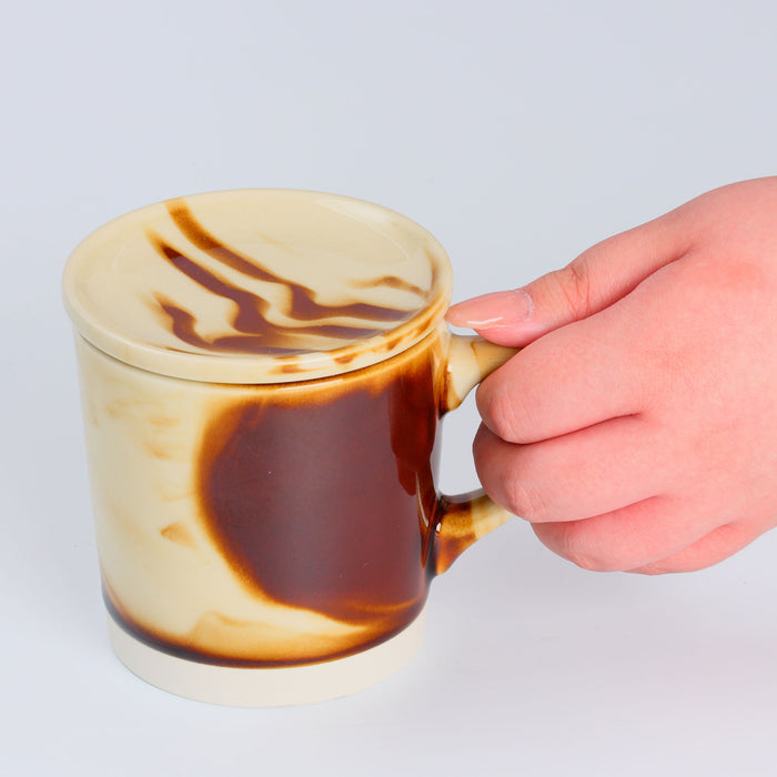 Mino Ware Marble Coffee Mug with Lid - 10.2 fl oz, Beige