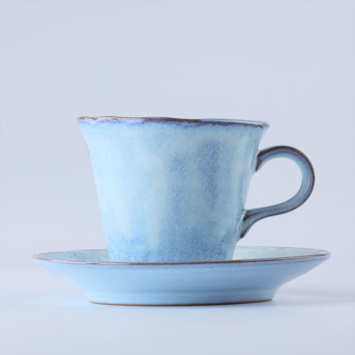 Mino Ware Kayame Cup & Saucer, Shirokinyo - 5.1 fl oz, Pale Light Blue