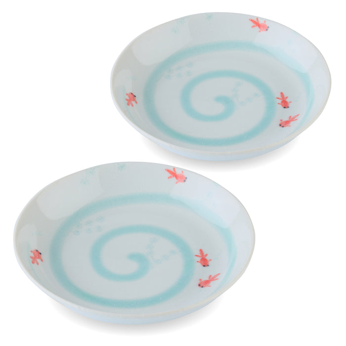 Japanese Mino Ware Serving Plates, Dinner Salad Desert Cake Multipurpose Dish, 7.7 inch Round Goldfish "KINGYO" Design Set of 2