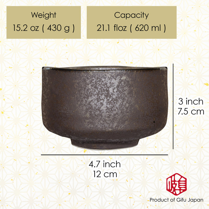 Mino Ware Japanese Matcha Bowl Gin Kessyo Silver 13.6 fl oz - Matcha Tea Cup Ceremony, Authentic Pottery, Japanese Ceramic Bowl