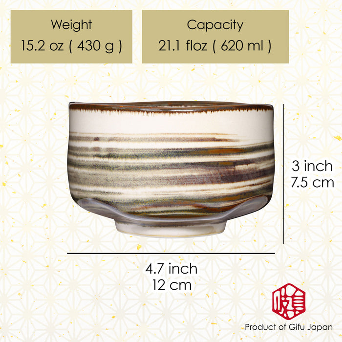 Mino Ware Japanese Matcha Bowl Unka Beige 13.6 fl oz - Matcha Tea Cup Ceremony, Authentic Pottery, Japanese Ceramic Bowl
